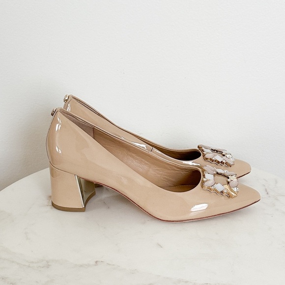 NEW Donald J. Pliner Womens Suzette Beige Patent Rhinestone Pumps Size 7 - Picture 6 of 8